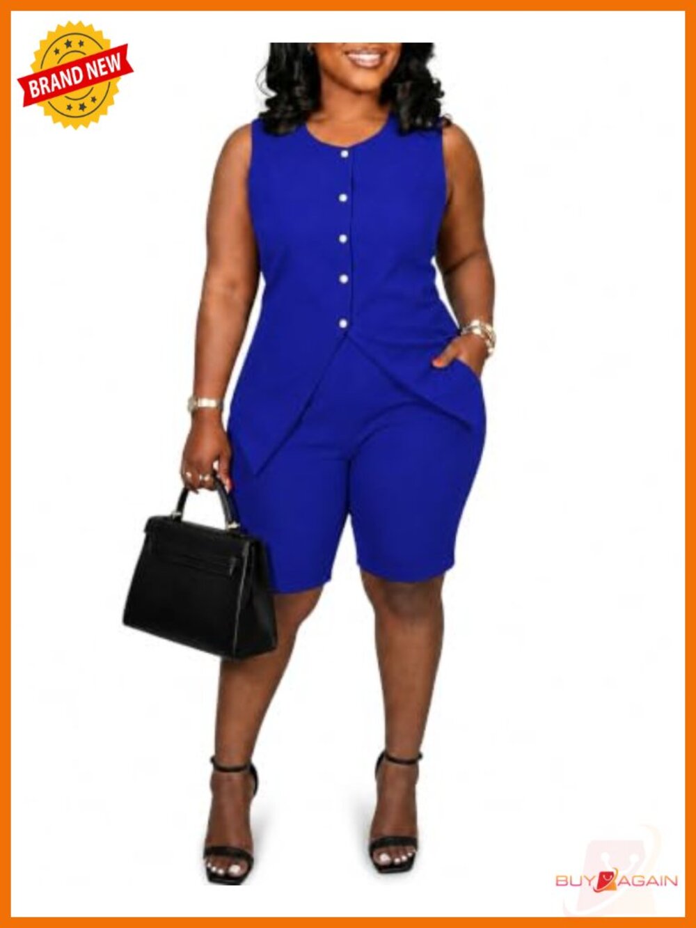 Plus Size 2 Piece Vest & Shorts Suit Set Sleeveless Business Casual Outfit